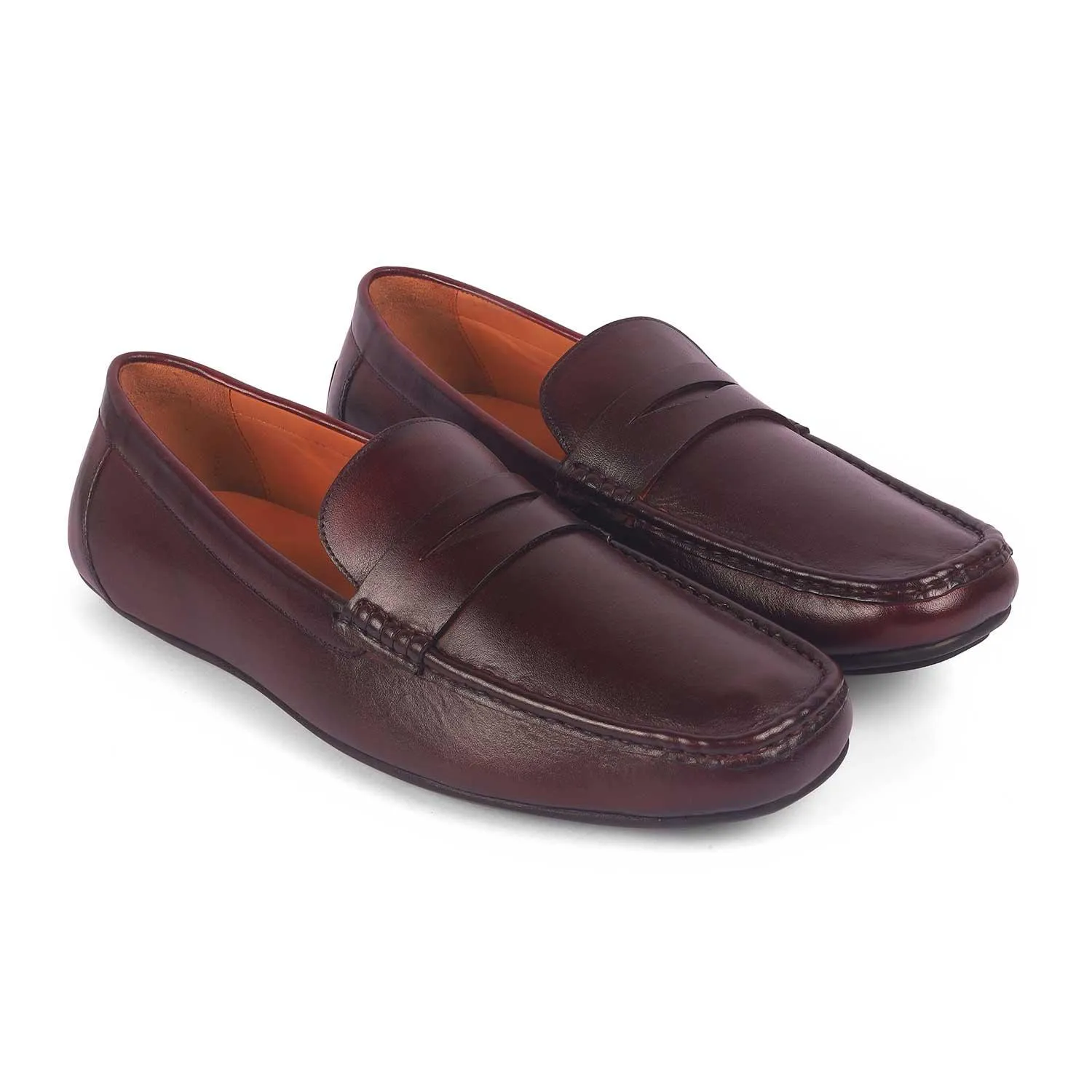 Tresmode Monto Wine Men's Leather Penny Driving Loafers