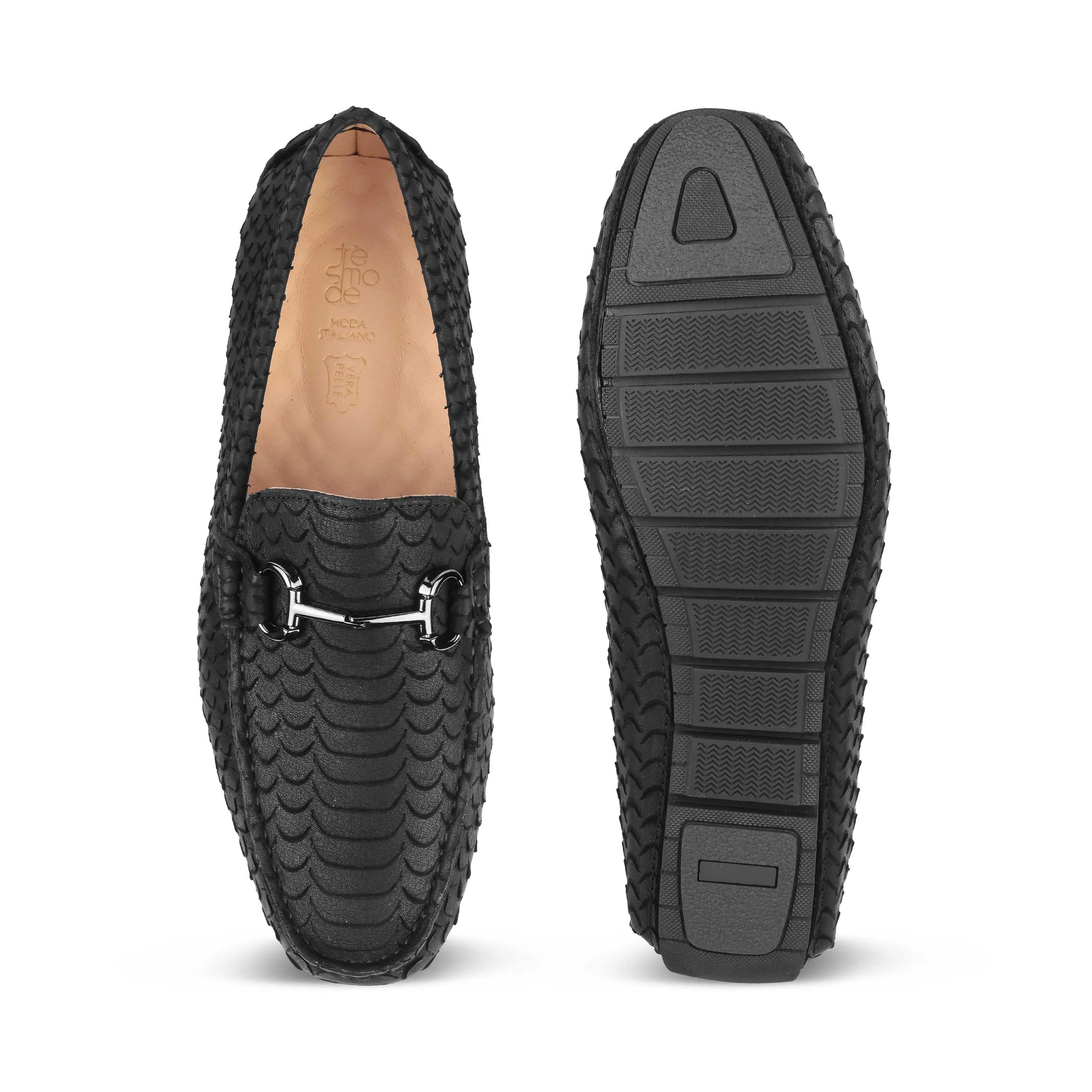 Tresmode Sofi Black Men's Leather Driving Loafers