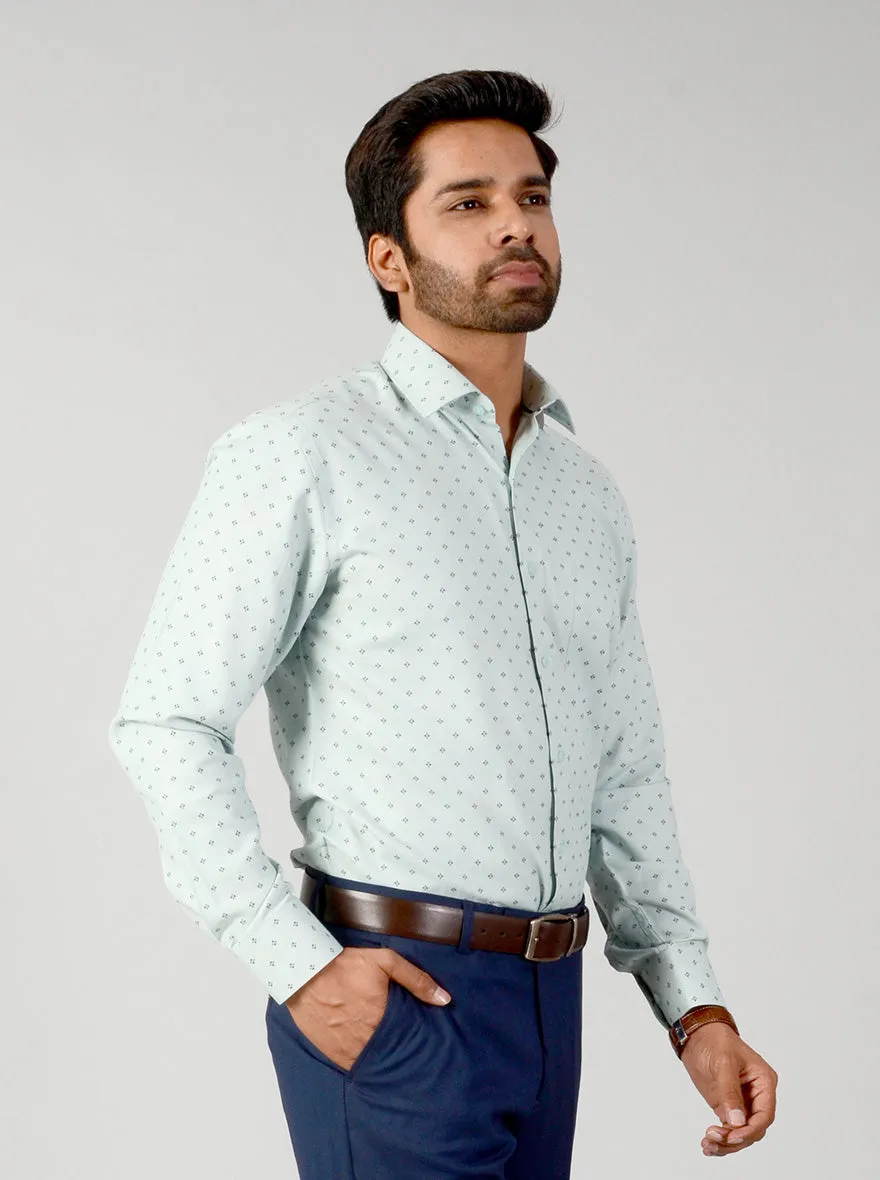 Turkish Blue Self Textured Slim Fit Formal Shirt | Greenfibre