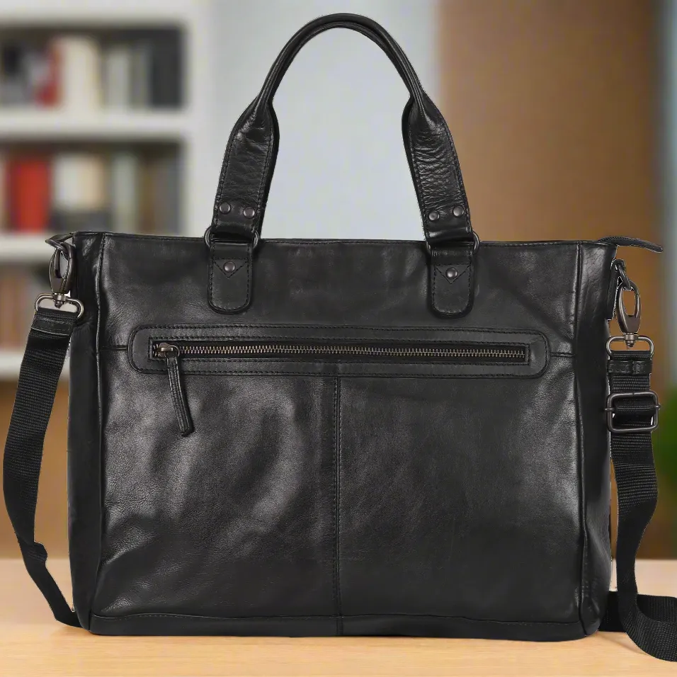 Two Handled Messenger Leather Laptop Bag