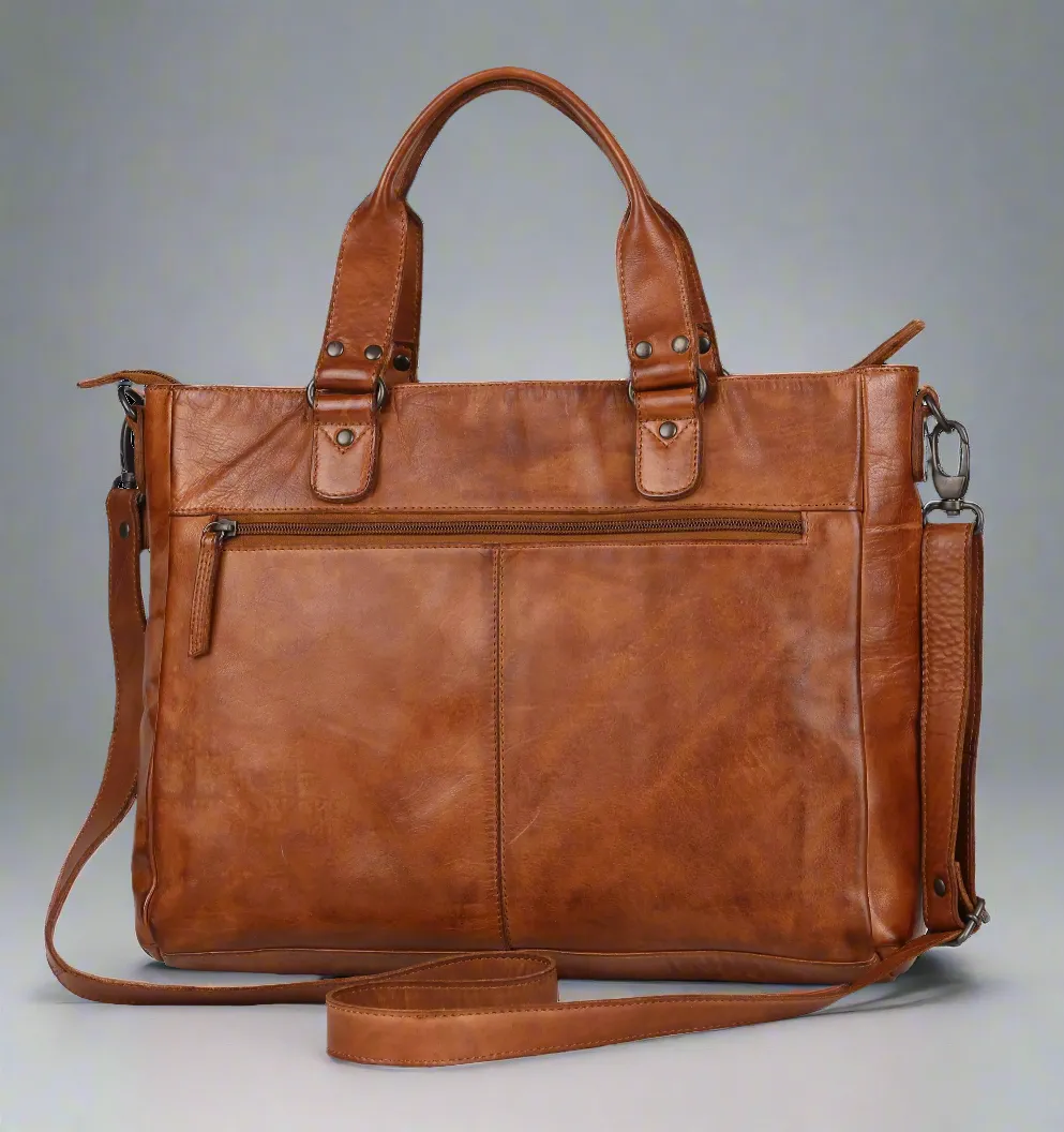 Two Handled Messenger Leather Laptop Bag