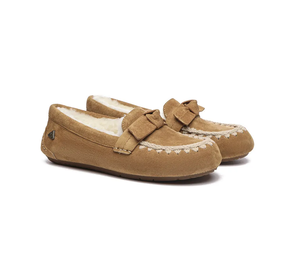 UGG Moccasins Women Sheepskin Wool Bow Ankle Woven Slippers