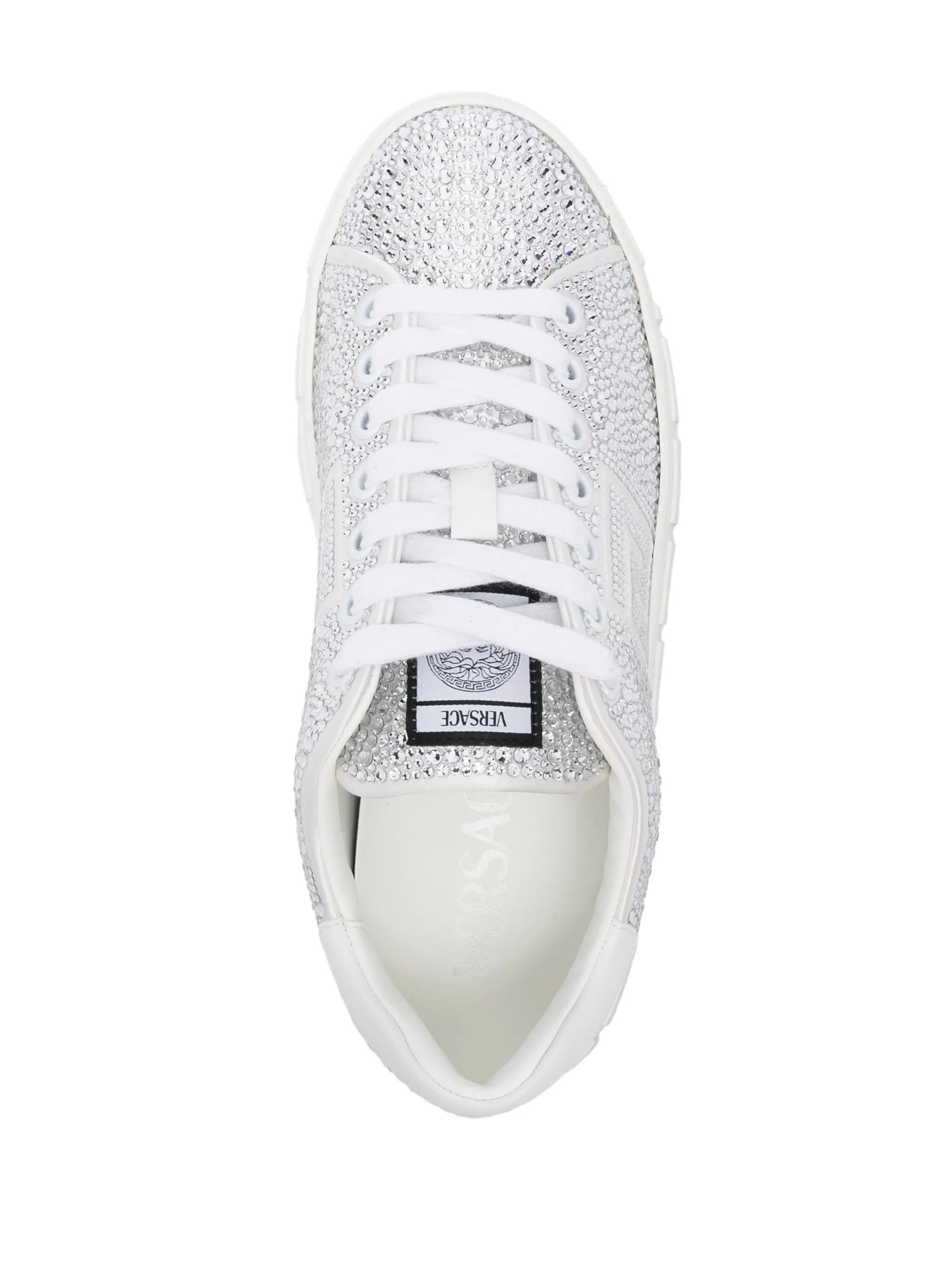 Versace White All-Over Crystal Greca Sneakers