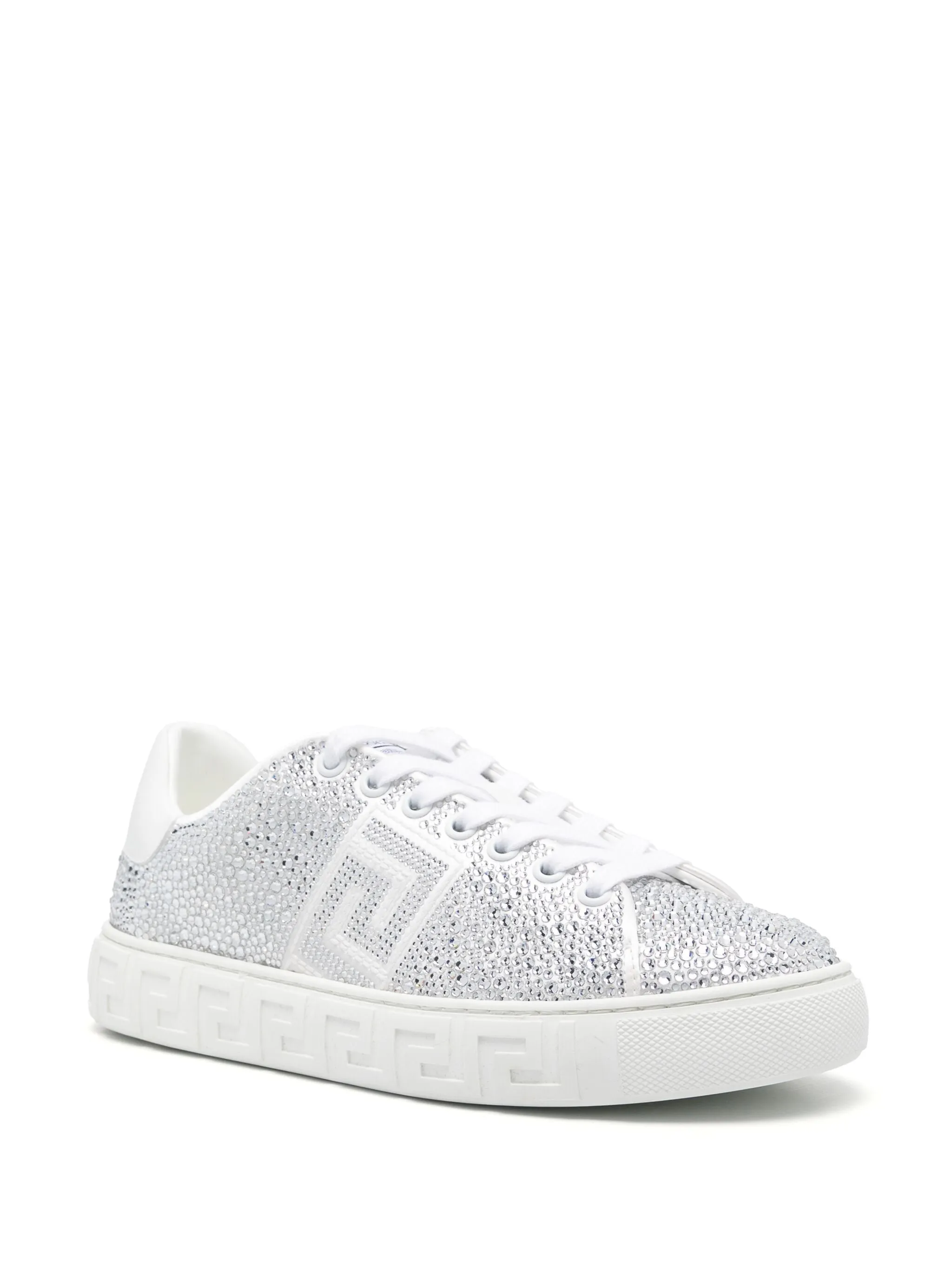 Versace White All-Over Crystal Greca Sneakers