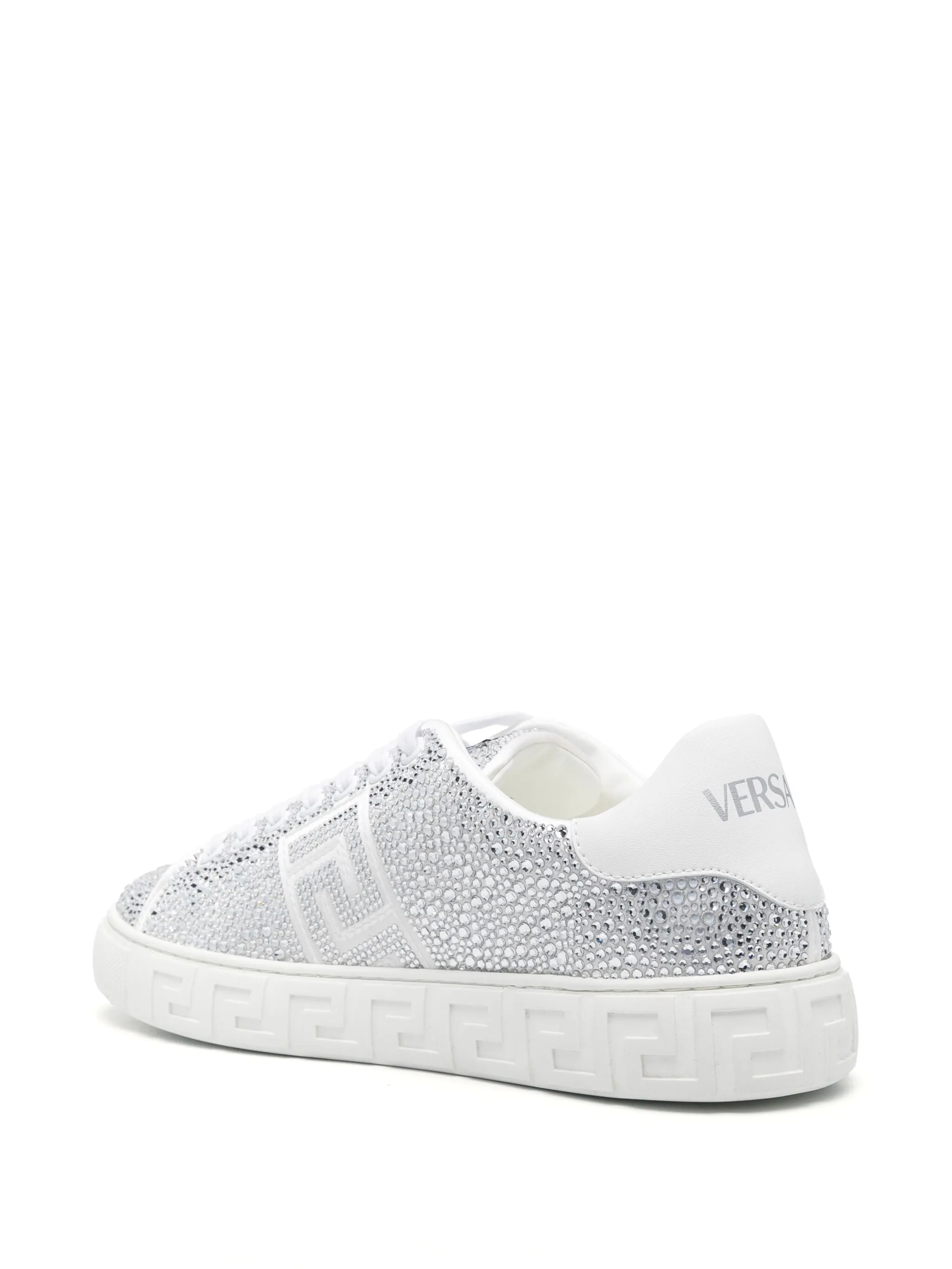 Versace White All-Over Crystal Greca Sneakers