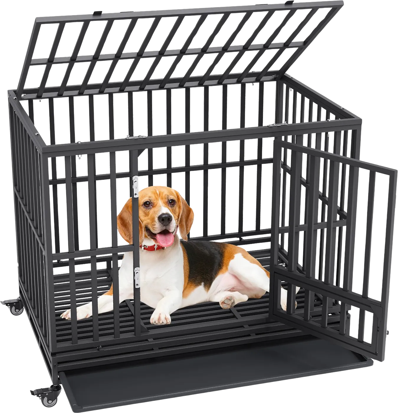 Vevor Dog Crate 47" Heavy Duty 3-Door with Lockable Wheels for Medium to Large Dogs New