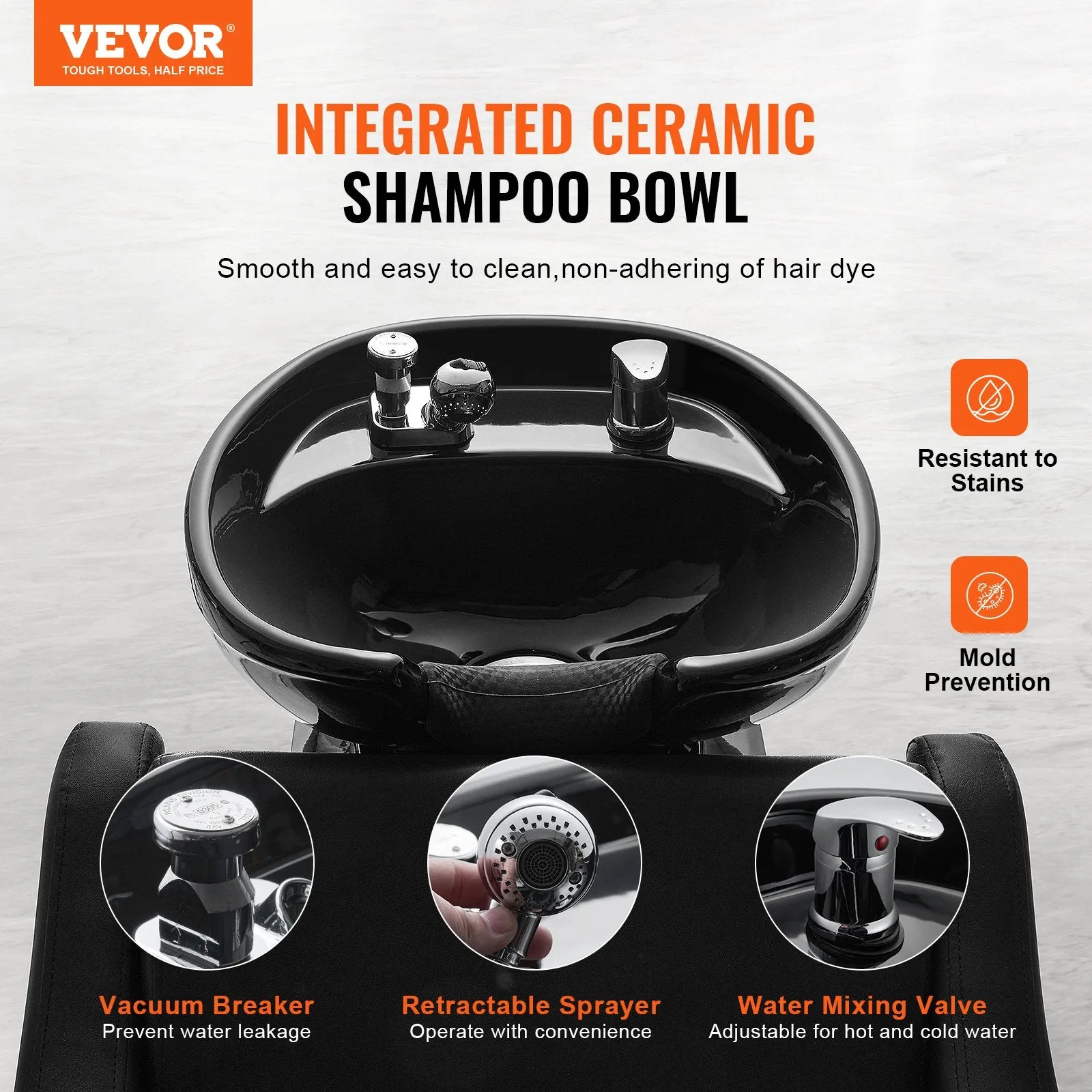 Vevor Shampoo Backwash Chair 661.4 Lbs Capacity Hair Washing Station with Ceramic Bowl and Electric Footrest New