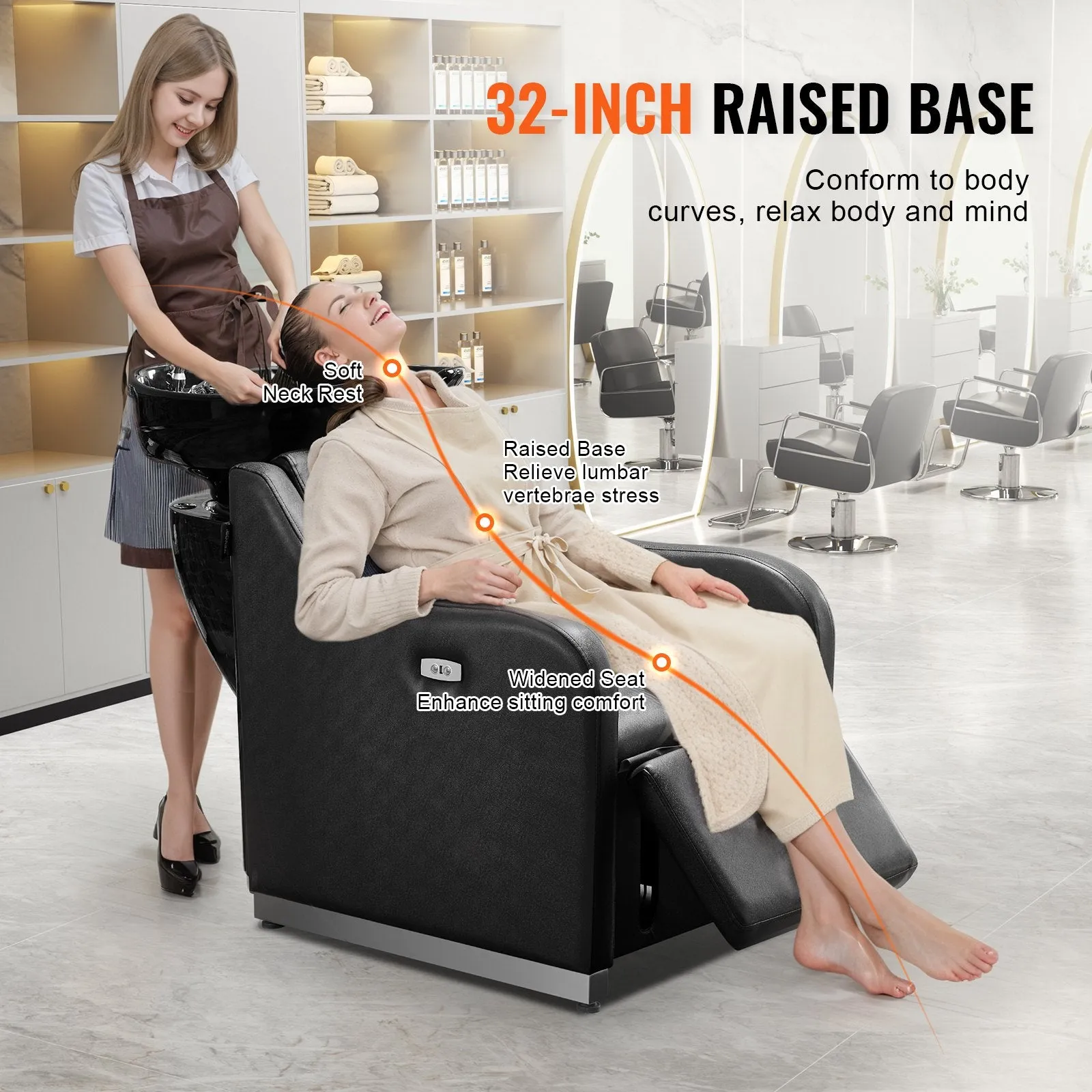 Vevor Shampoo Backwash Chair 661.4 Lbs Capacity Hair Washing Station with Ceramic Bowl and Electric Footrest New