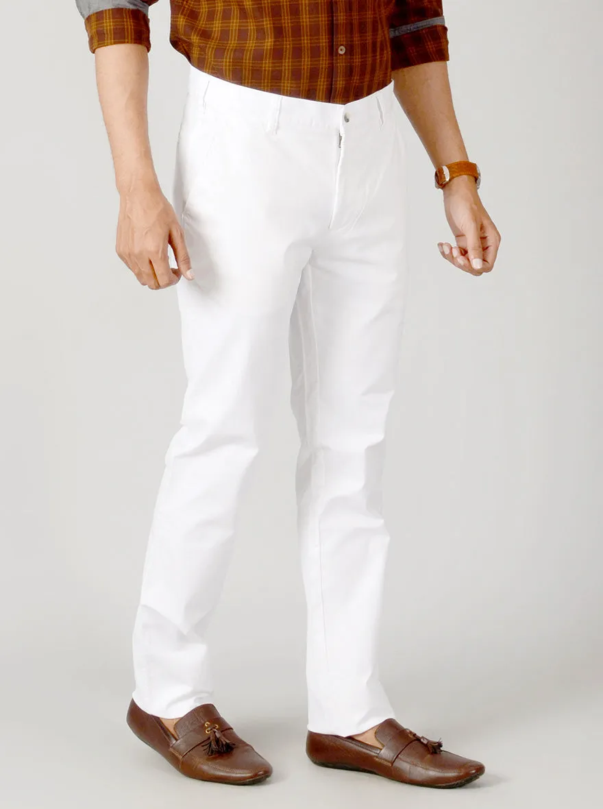 White Self Textured Slim Fit Casual Trouser | Greenfibre