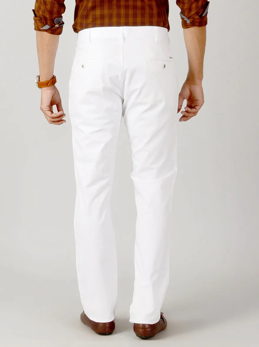 White Self Textured Slim Fit Casual Trouser | Greenfibre