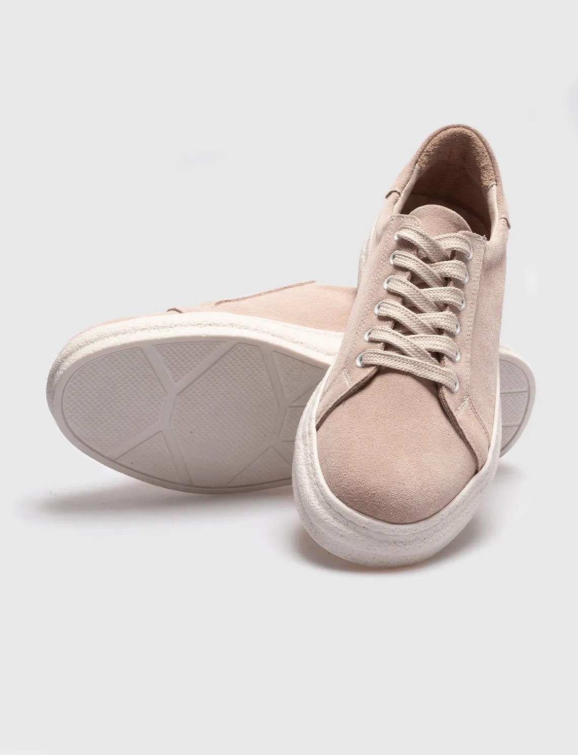 Women Beige Genuine Leather Low Top Sneakers