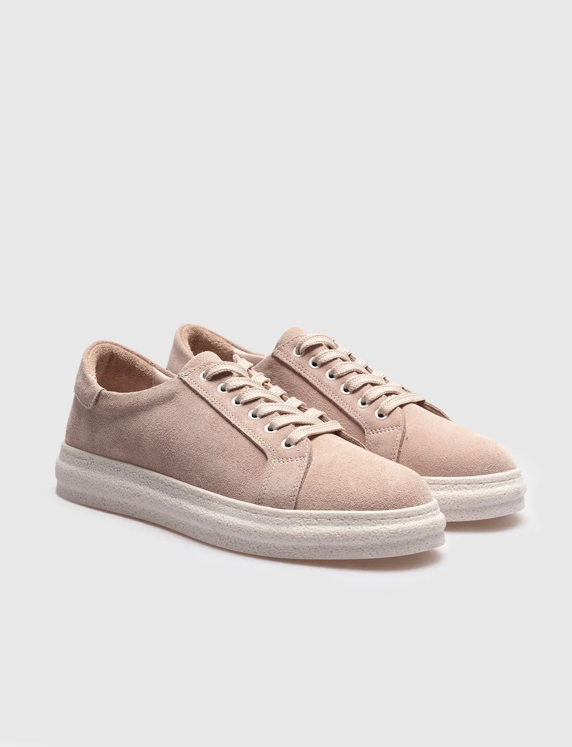 Women Beige Genuine Leather Low Top Sneakers