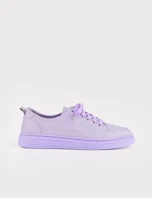 Women Purple Genuine Leather Low Top Lace Up Sneakers