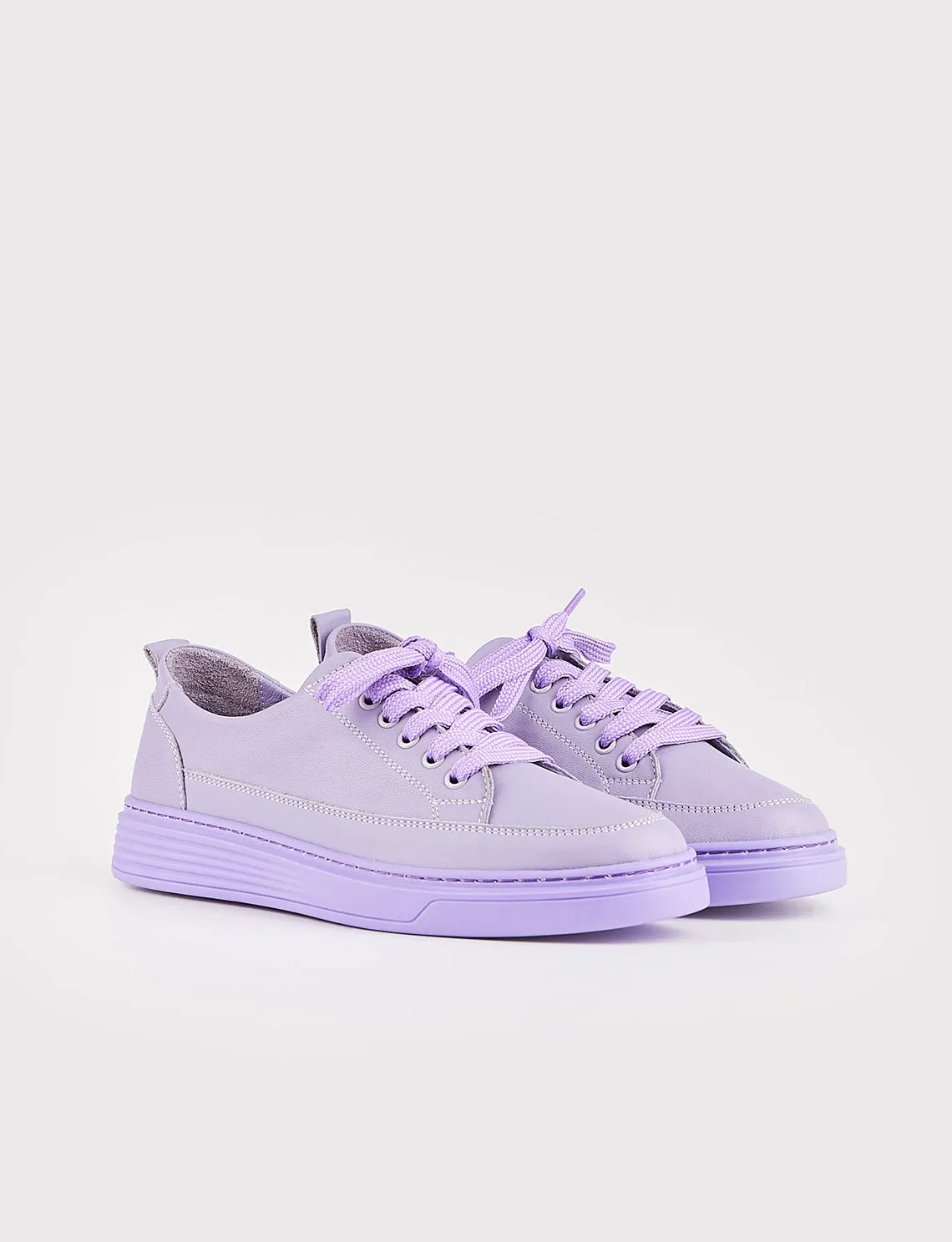 Women Purple Genuine Leather Low Top Lace Up Sneakers