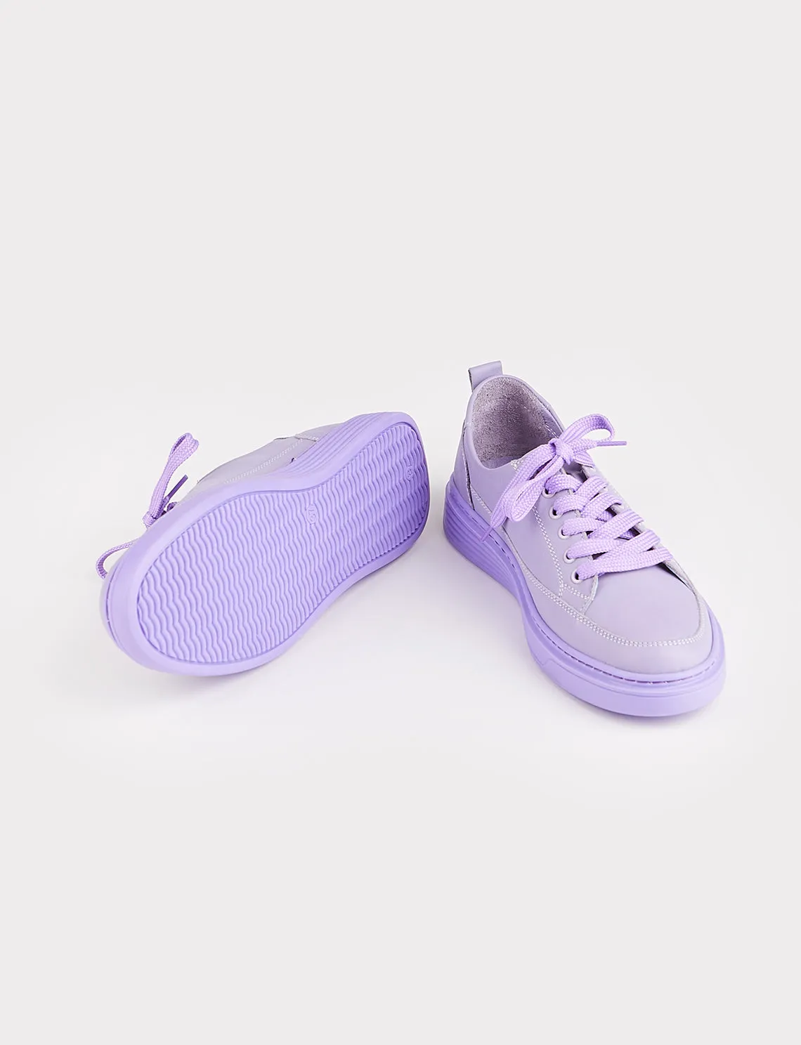 Women Purple Genuine Leather Low Top Lace Up Sneakers