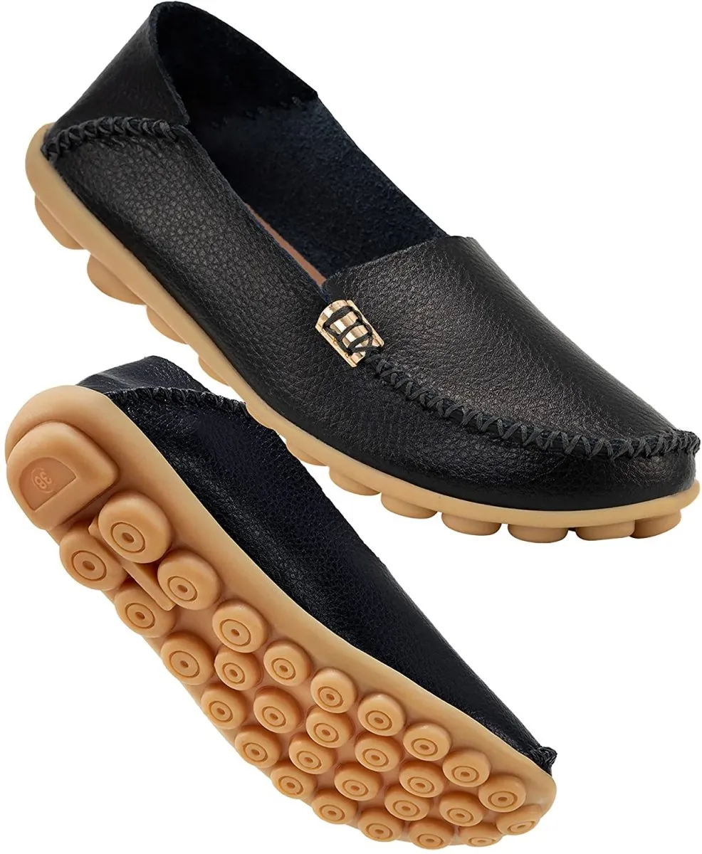 Women's Comfortable Leather Loafers Round Toe Moccasins Flats Soft Walking Shoes Women Slip On