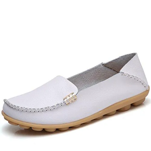 Women's Comfortable Leather Loafers Round Toe Moccasins Flats Soft Walking Shoes Women Slip On