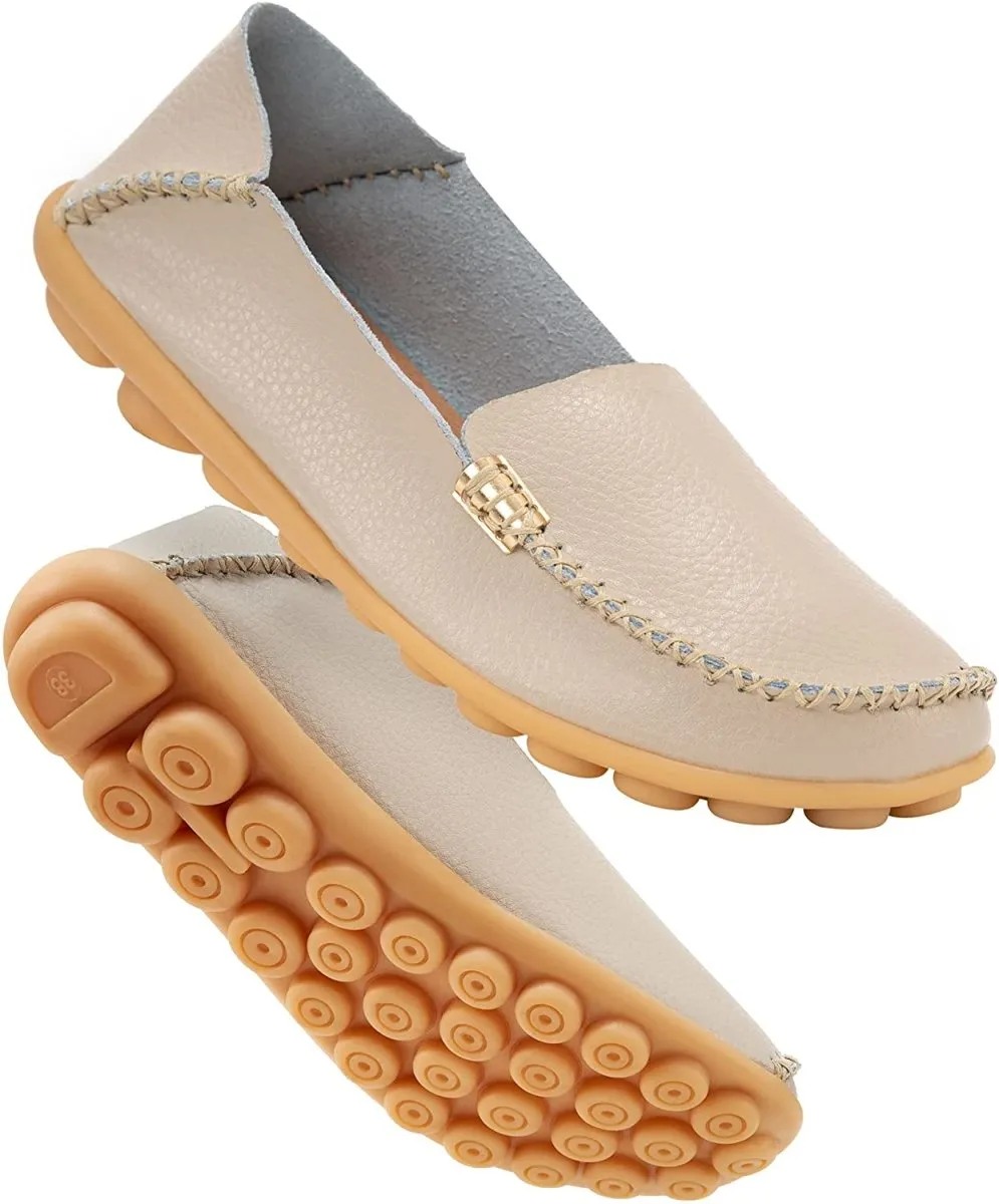 Women's Comfortable Leather Loafers Round Toe Moccasins Flats Soft Walking Shoes Women Slip On