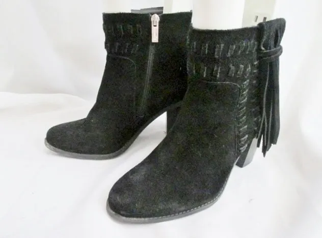 Womens JESSICA SIMPSON CHASSIE Suede Fringe Ankle Boots Booties BLACK 9 Leather Hippie Boho