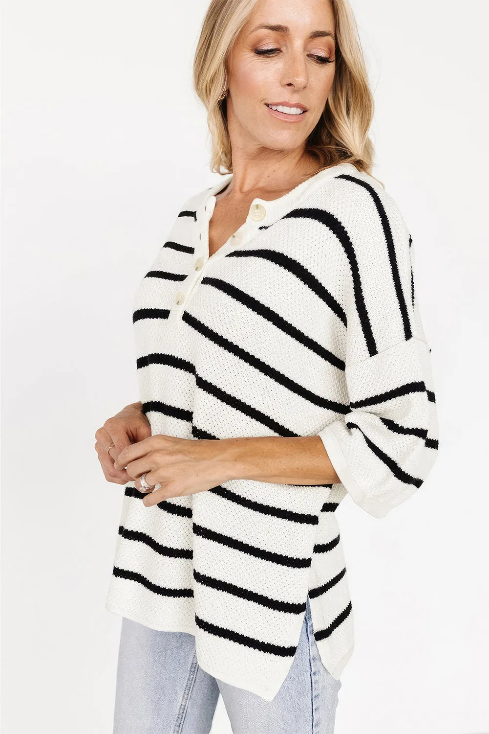 Womens Striped Button Down V Neck Sweaters Tops