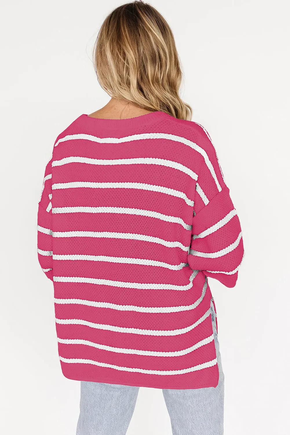 Womens Striped Button Down V Neck Sweaters Tops