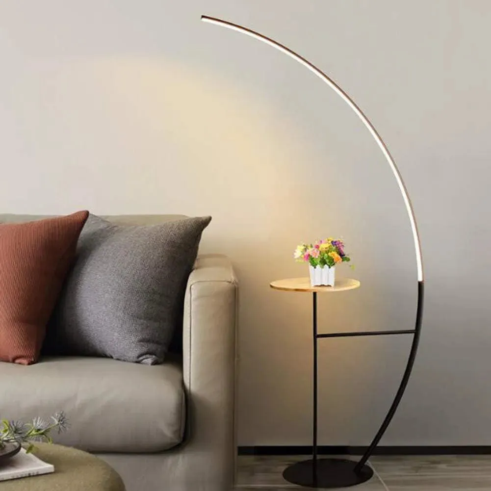 Wooden Twist Modish Decorative Mope-Shape LED Floor Lamp Attached Round Table with Marble Top Energy Efficient