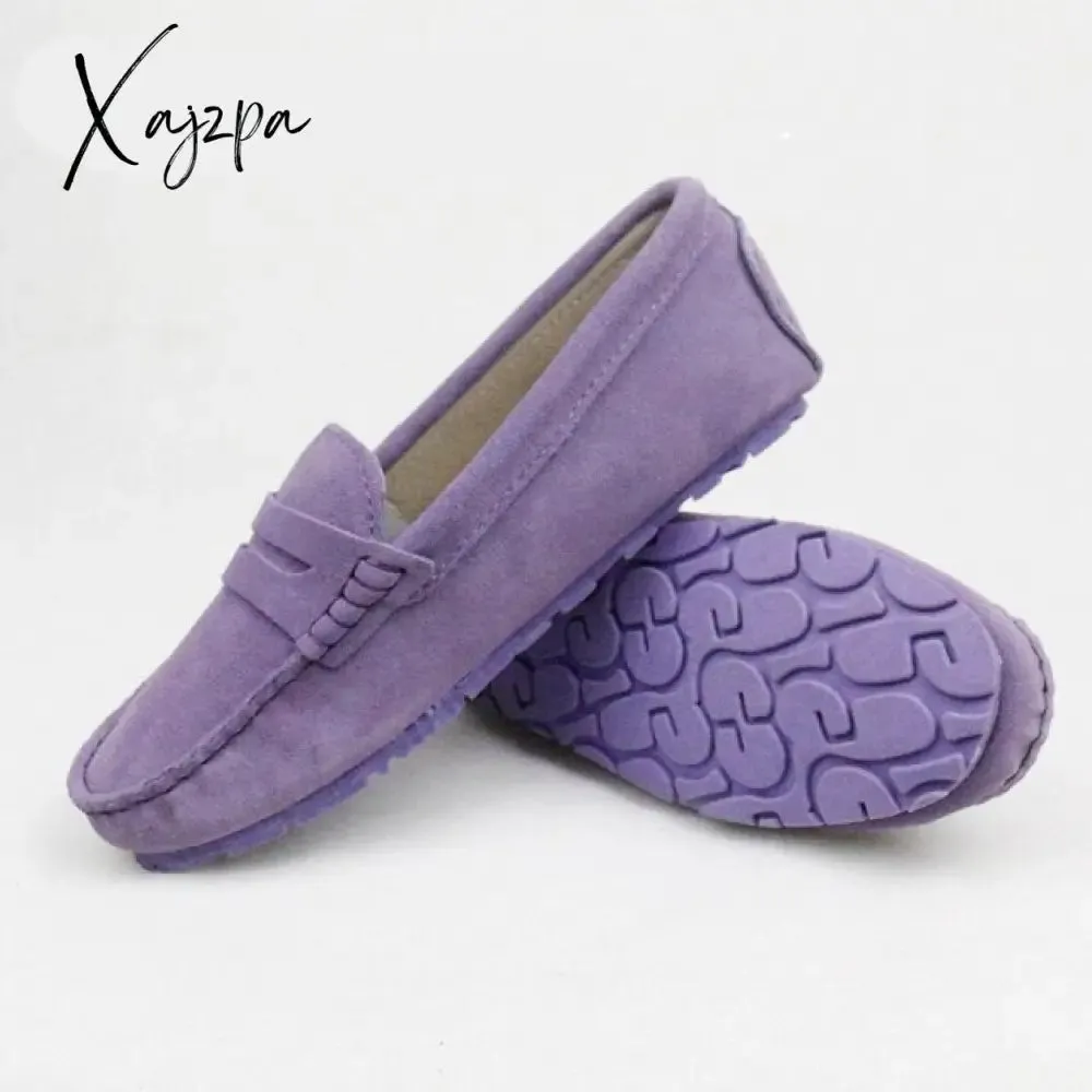 Xajzpa - Shoes Women 100% Genuine Leather Women Flat Shoes Casual Loafers Slip On Women's Flats Shoes Moccasins Lady Driving Shoes