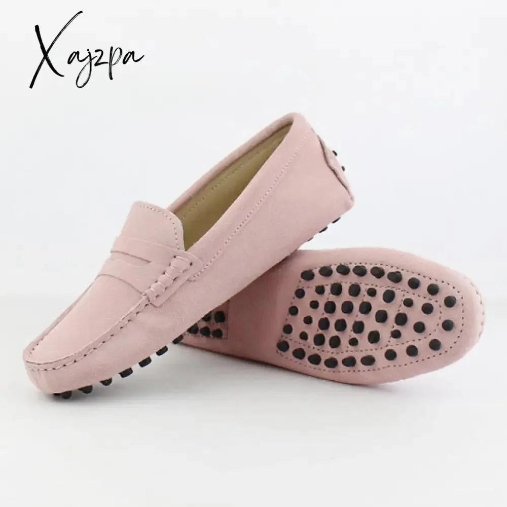 Xajzpa - Shoes Women 100% Genuine Leather Women Flat Shoes Casual Loafers Slip On Women's Flats Shoes Moccasins Lady Driving Shoes