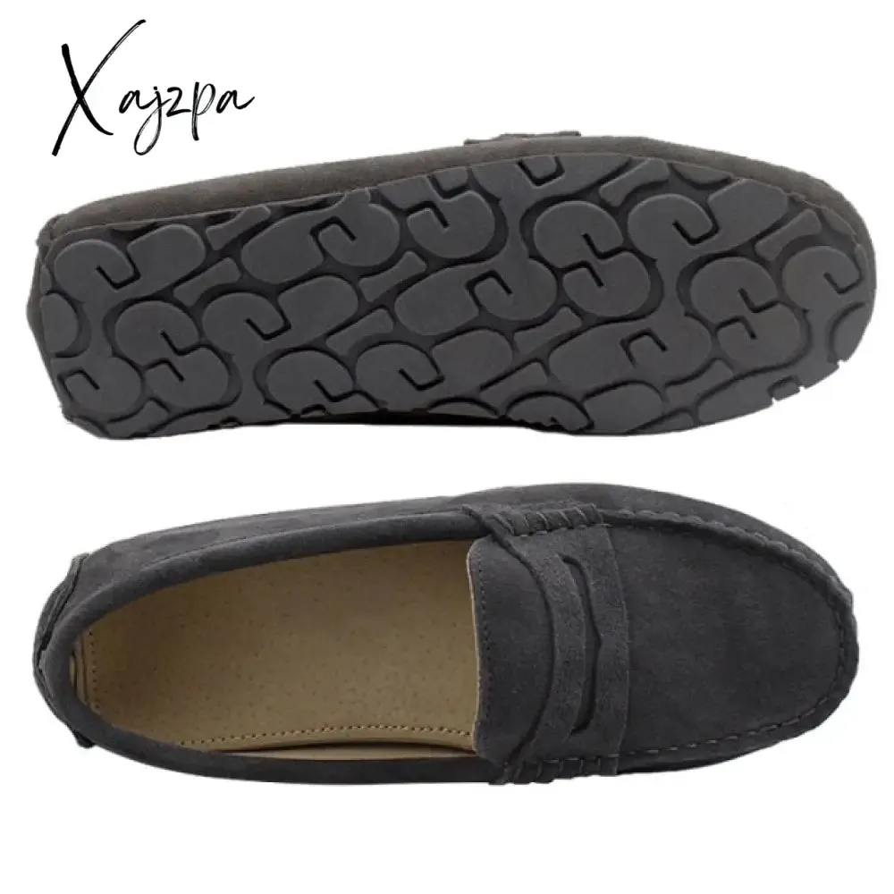 Xajzpa - Shoes Women 100% Genuine Leather Women Flat Shoes Casual Loafers Slip On Women's Flats Shoes Moccasins Lady Driving Shoes