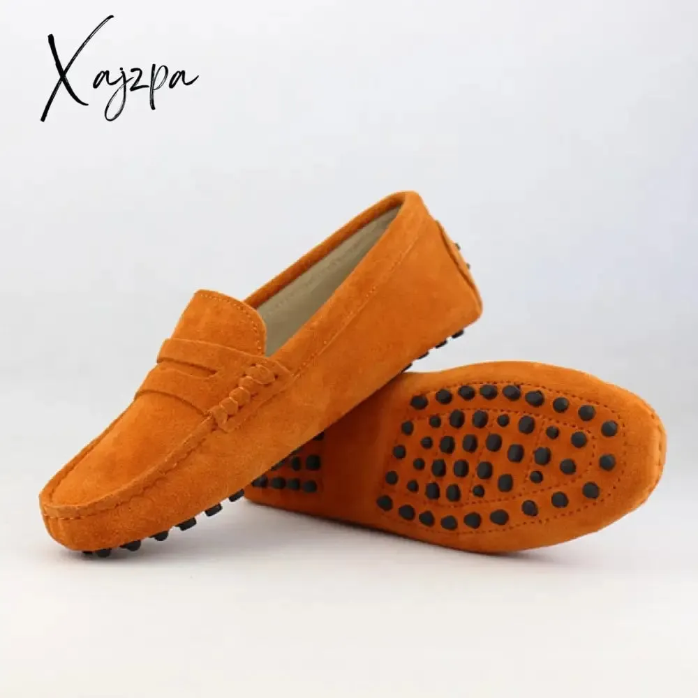 Xajzpa - Shoes Women 100% Genuine Leather Women Flat Shoes Casual Loafers Slip On Women's Flats Shoes Moccasins Lady Driving Shoes