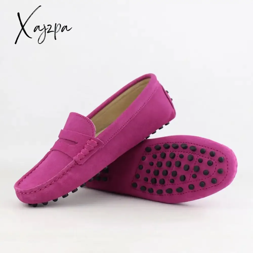 Xajzpa - Shoes Women 100% Genuine Leather Women Flat Shoes Casual Loafers Slip On Women's Flats Shoes Moccasins Lady Driving Shoes