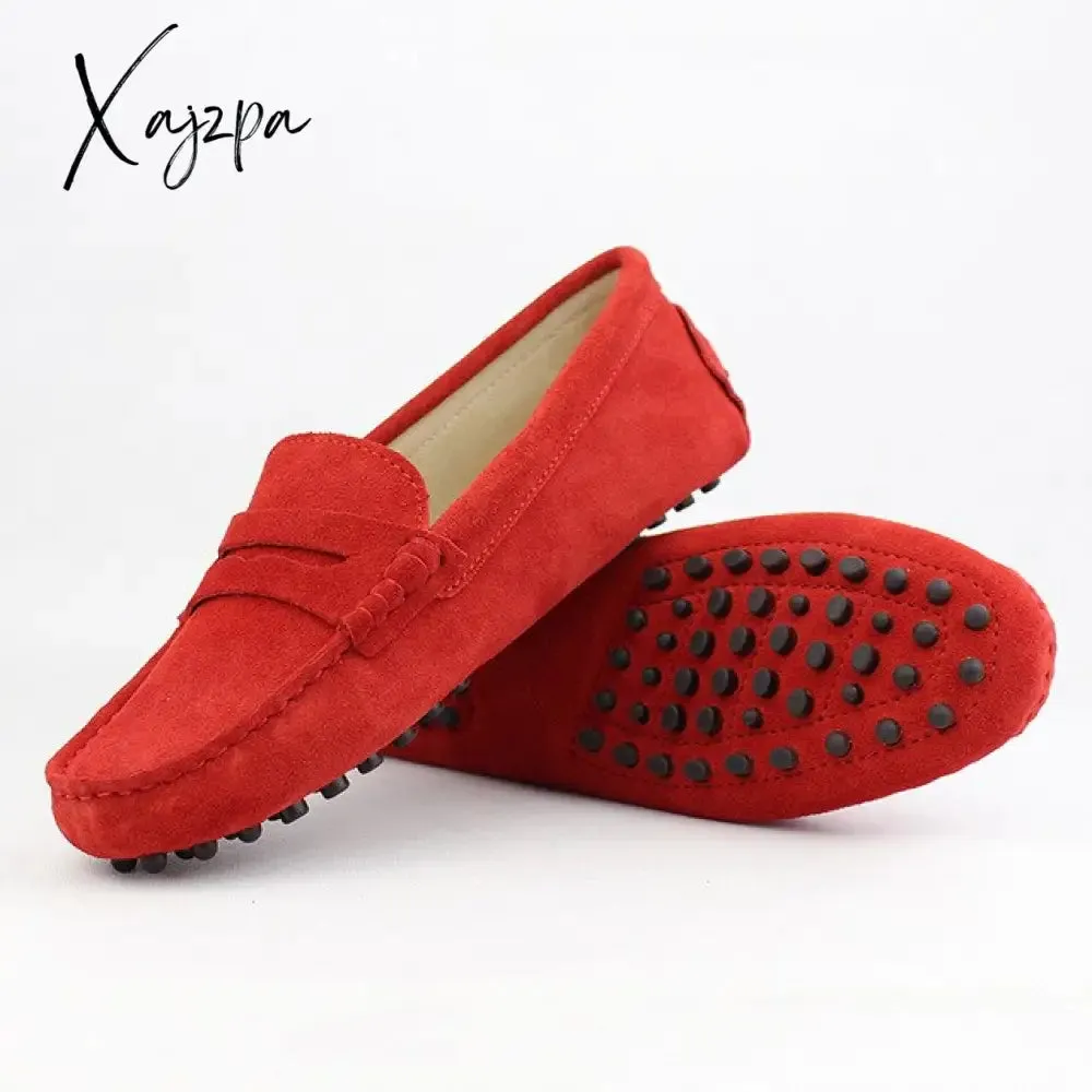 Xajzpa - Shoes Women 100% Genuine Leather Women Flat Shoes Casual Loafers Slip On Women's Flats Shoes Moccasins Lady Driving Shoes