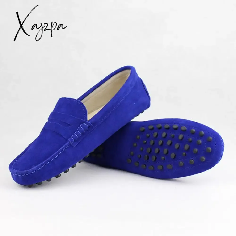 Xajzpa - Shoes Women 100% Genuine Leather Women Flat Shoes Casual Loafers Slip On Women's Flats Shoes Moccasins Lady Driving Shoes