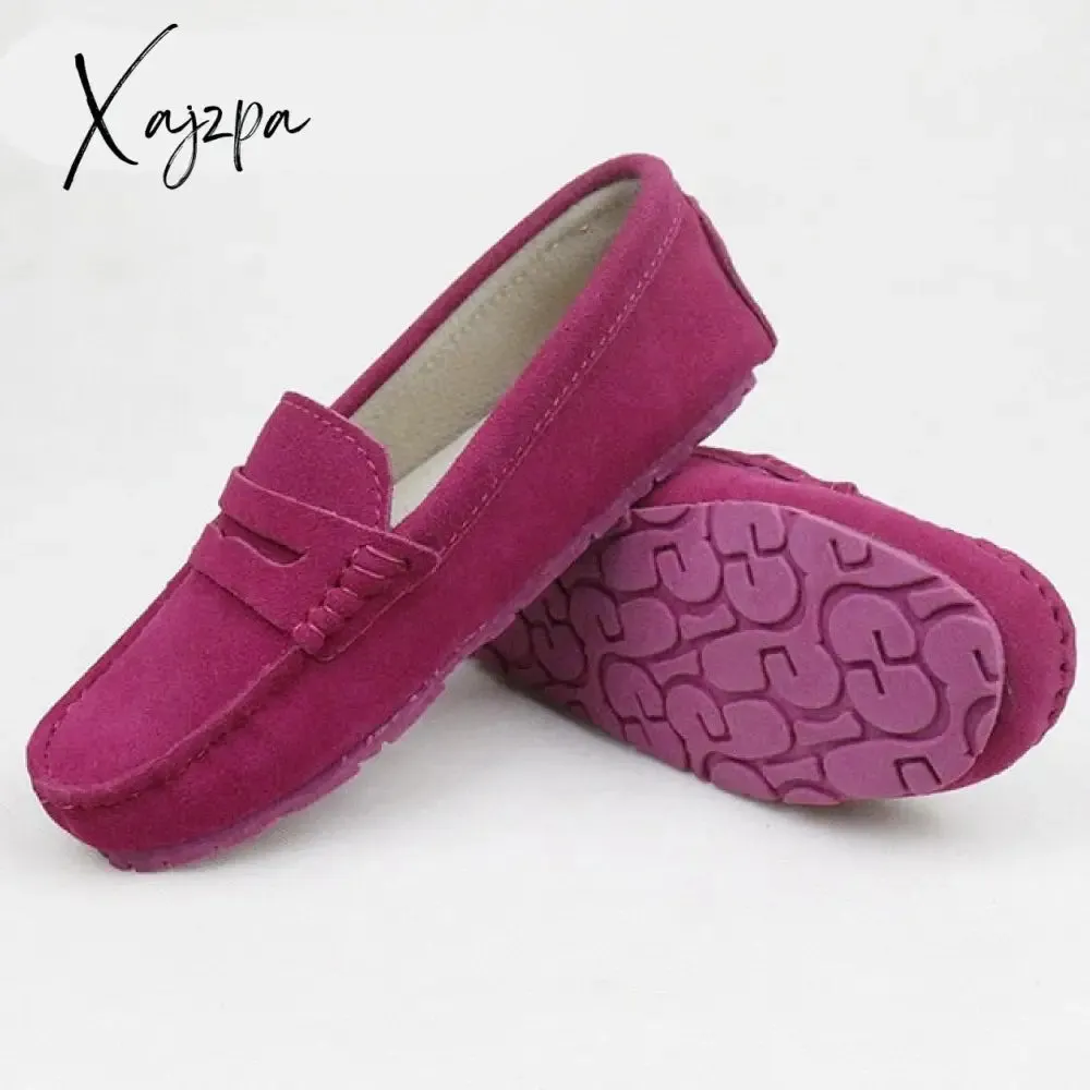 Xajzpa - Shoes Women 100% Genuine Leather Women Flat Shoes Casual Loafers Slip On Women's Flats Shoes Moccasins Lady Driving Shoes