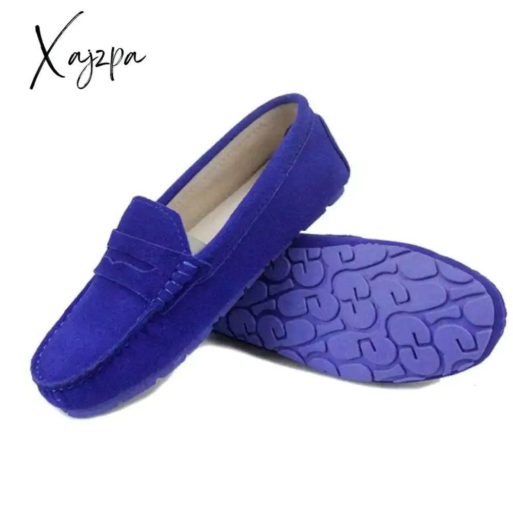 Xajzpa - Shoes Women 100% Genuine Leather Women Flat Shoes Casual Loafers Slip On Women's Flats Shoes Moccasins Lady Driving Shoes