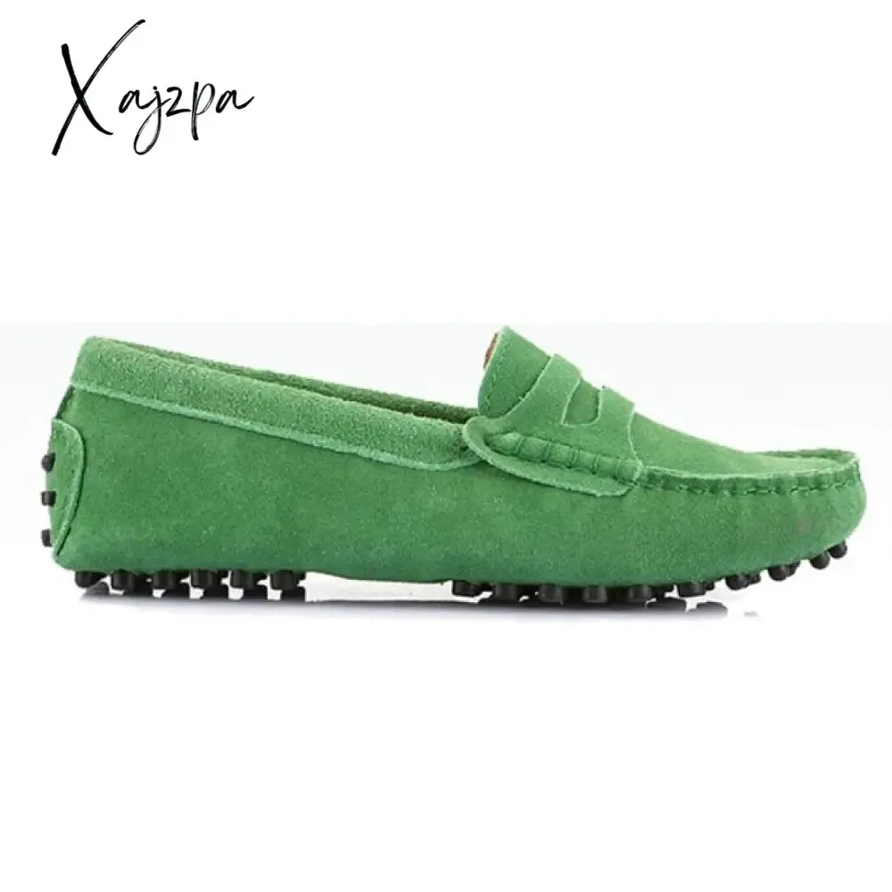 Xajzpa - Shoes Women 100% Genuine Leather Women Flat Shoes Casual Loafers Slip On Women's Flats Shoes Moccasins Lady Driving Shoes