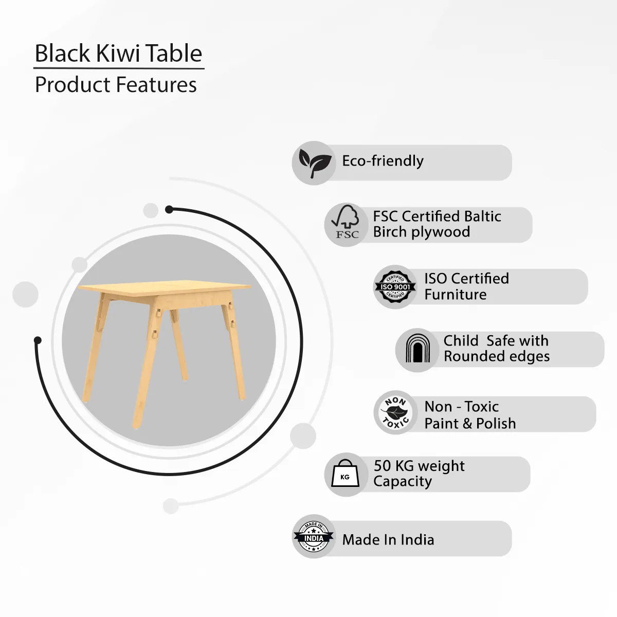 X&Y Black Kiwi Table - Natural