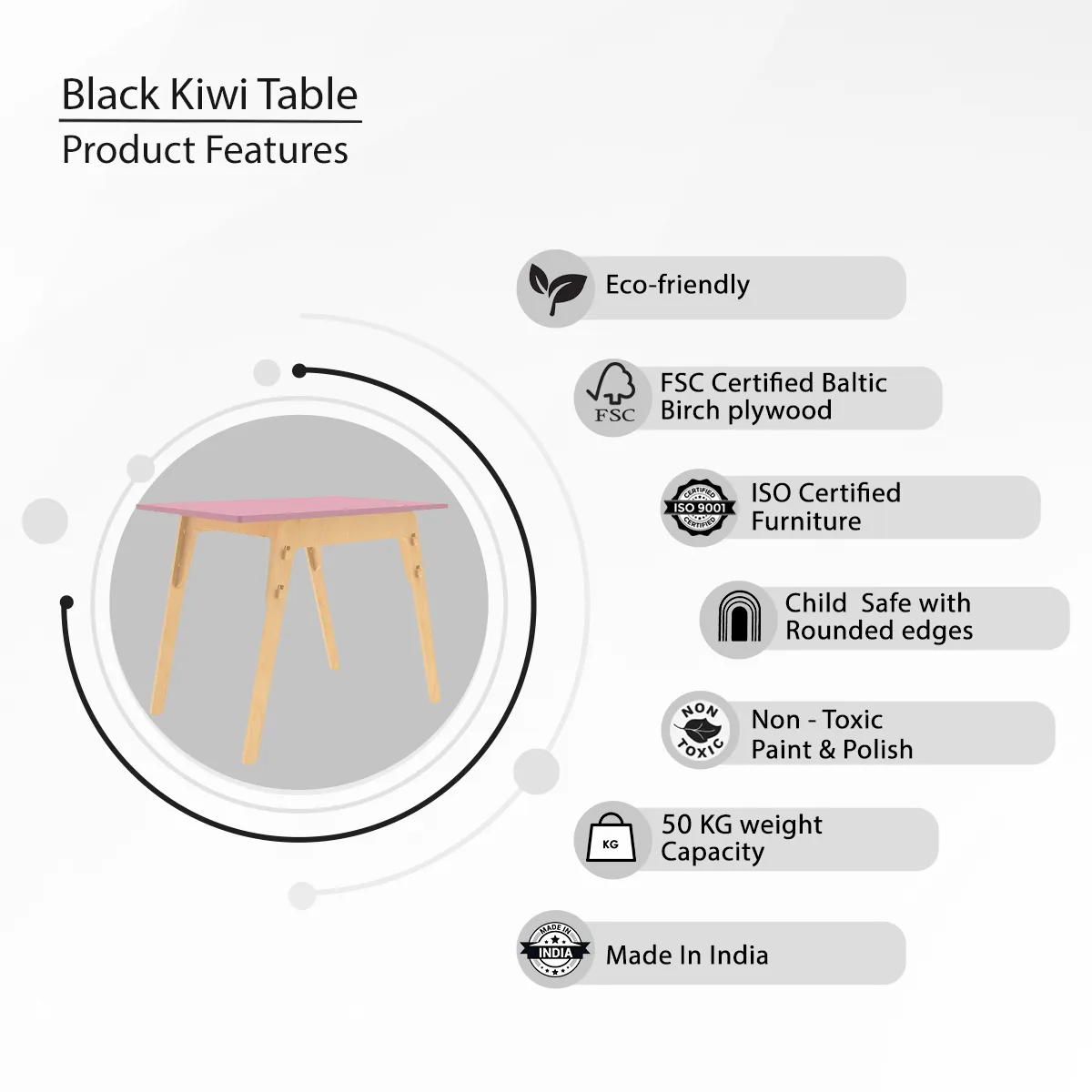 X&Y Black Kiwi Table - Pink