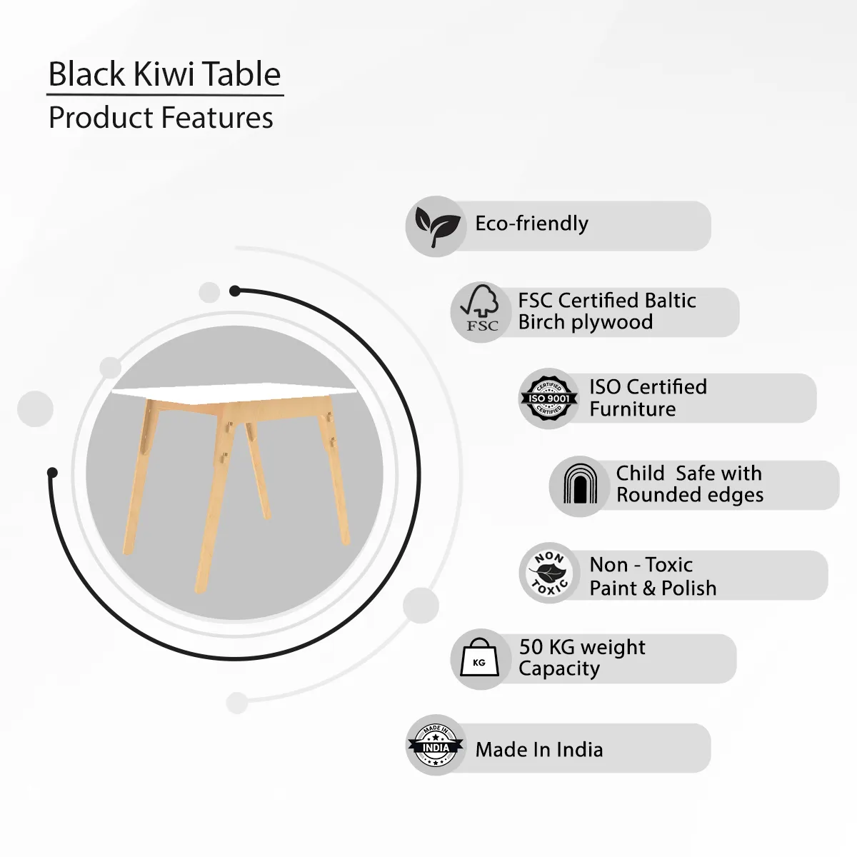 X&Y Black Kiwi Table - White